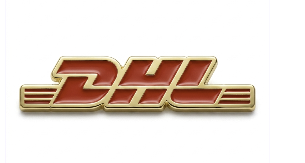 Render generado con IA de un pin metálico con logo